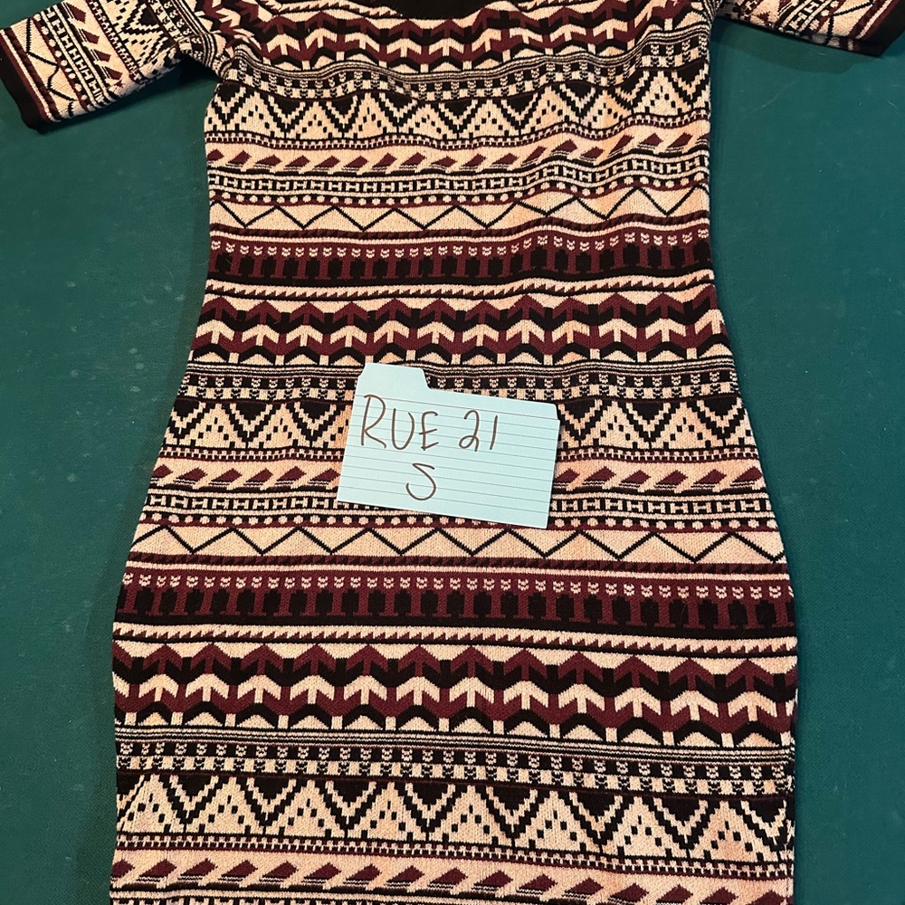 Rue21 Burgundy and Cream Patterned Dress